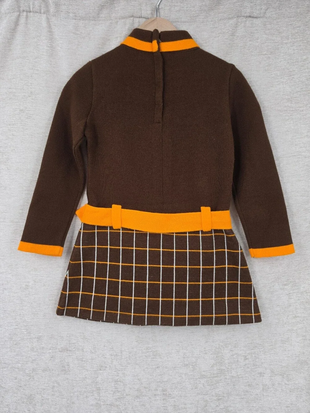 Piccolino 60s 70s Italian MOD Mini Dress Girls 4 Brown Orange Belted Vintage